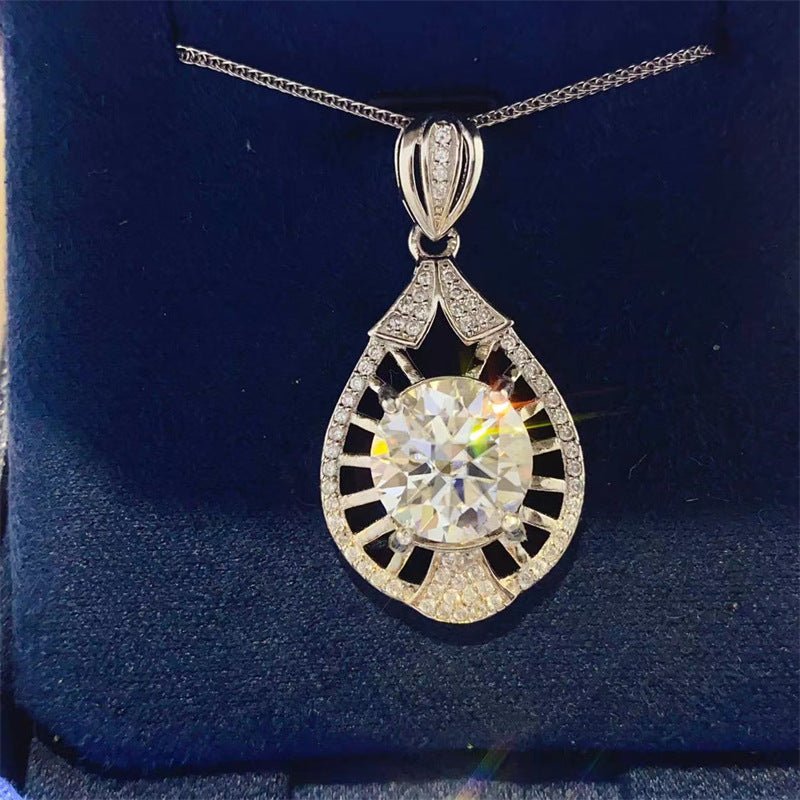 5 Carat D Color Moissanite Teardrop Pendant Necklace with Oval Center Stone – view 1