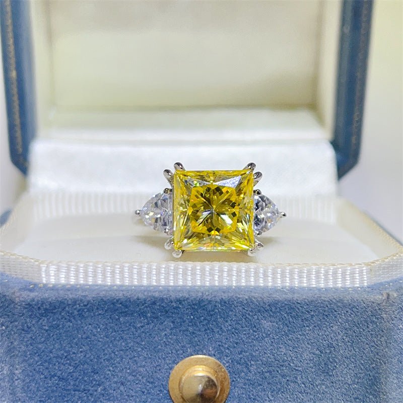 5 Carat Yellow Princess Cut Moissanite Ring for Women, Three Stone Engagement Ring – view 1