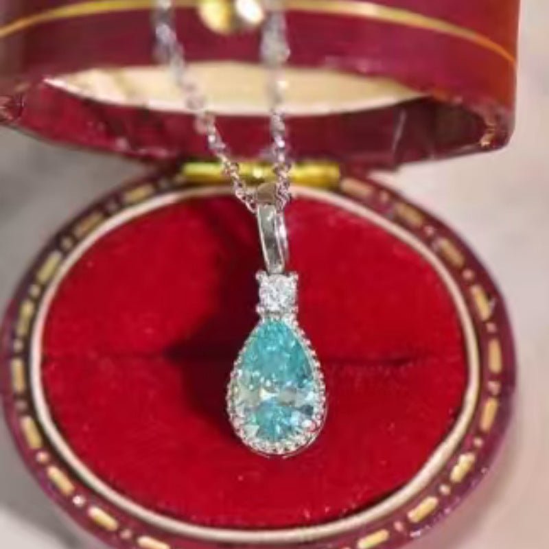 VVS Moissanite Teardrop Pendant Necklace with Halo Accent – view 1