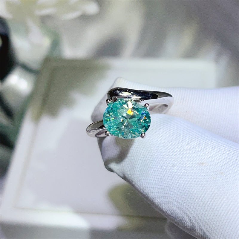 2 Carat Paraiba Green Moissanite Ring for Women in S925 Silver, U-Shape Solitaire Engagement Ring – view 1