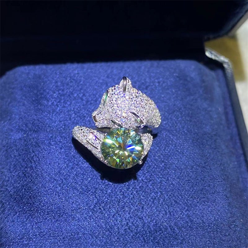Green Moissanite Ring for Women, U Shape Geometric Pavé Wrap Ring, 2 Carat Look, Sizes 9-20 – view 1