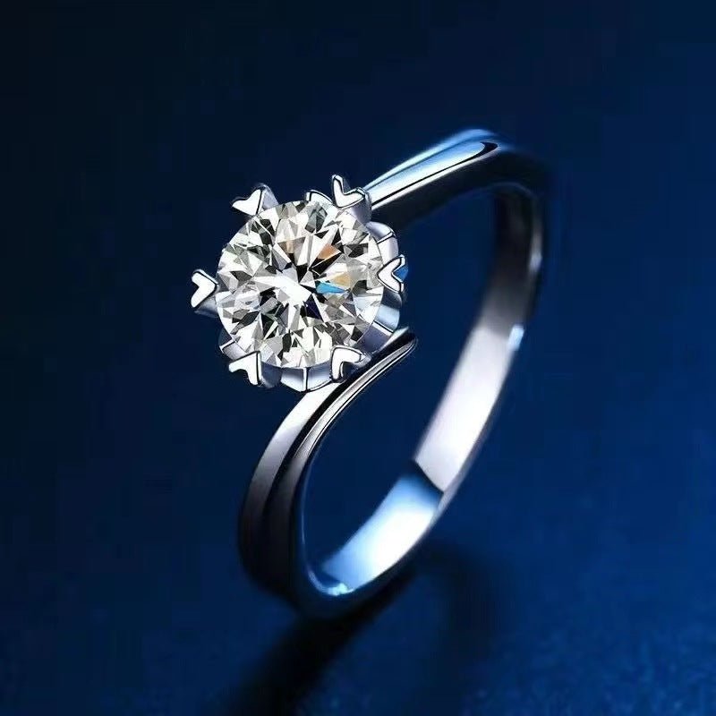 Moissanite Ring for Women, Six-Prong Solitaire Engagement Ring, Wave Band U-Shape Promise Ring, 0.5 to 5 Carat – view 1