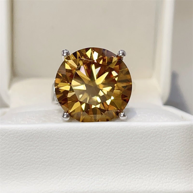 20 Carat Yellow Moissanite Ring for Women, Oversized Round Solitaire Geometric U-Shape Statement Ring – view 1