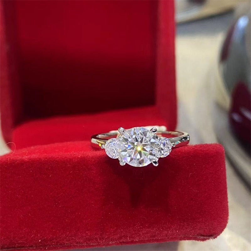 Moissanite Ring for Women, Round Floral Three-Stone Promise Engagement Ring, 1ct/2ct Options, Sizes 9-19 – view 1