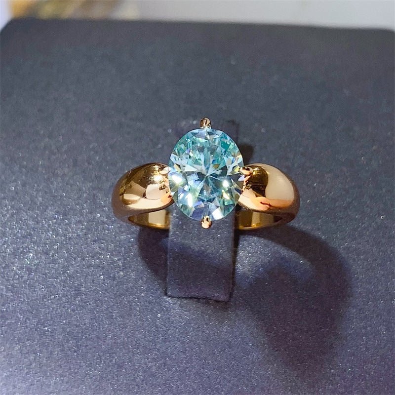 Green 2 Carat Moissanite Ring for Women, Vintage Rose Gold Tone Oval Statement Ring – view 1
