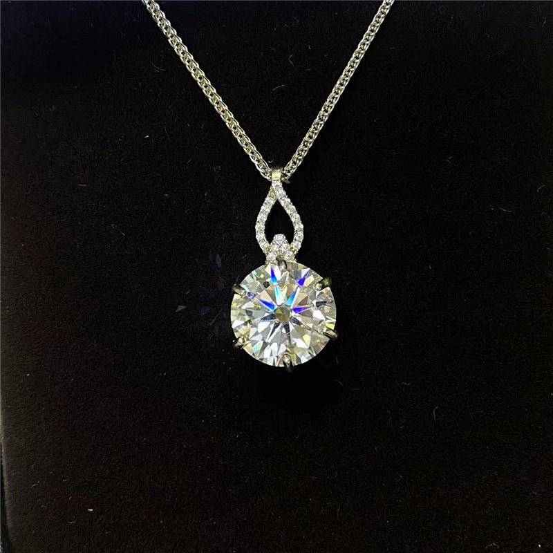 Moissanite Pendant Necklace for Women, Round Sparkle Drop Necklace, Micro-Set Detail, Gift Jewelry – view 1