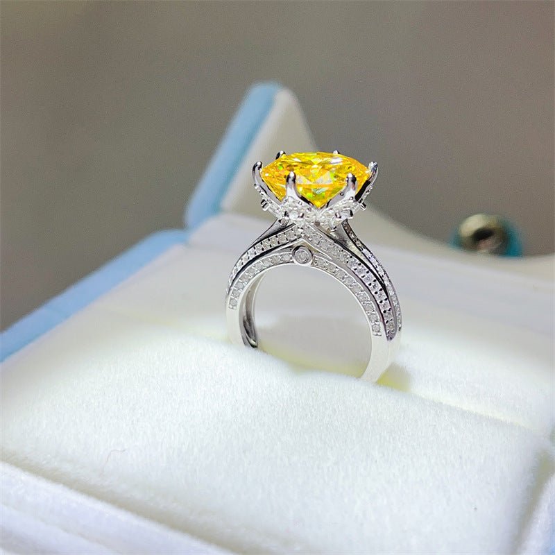 5 Carat Yellow Moissanite Ring for Women, Pavé Split Shank Engagement Ring – view 1