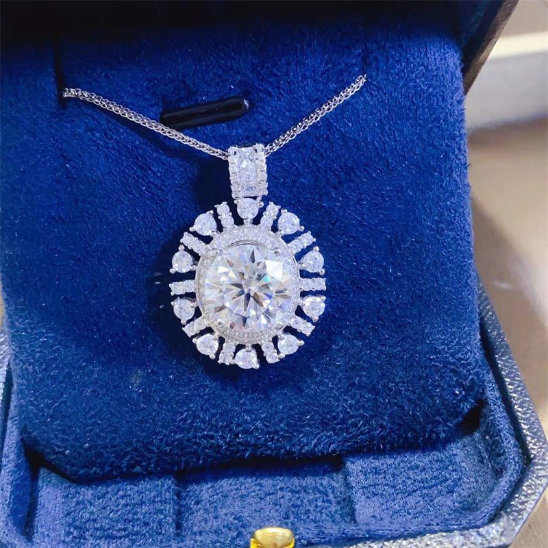 Oval Cut Moissanite Halo Pendant Necklace with Pavé Drop Design – view 1