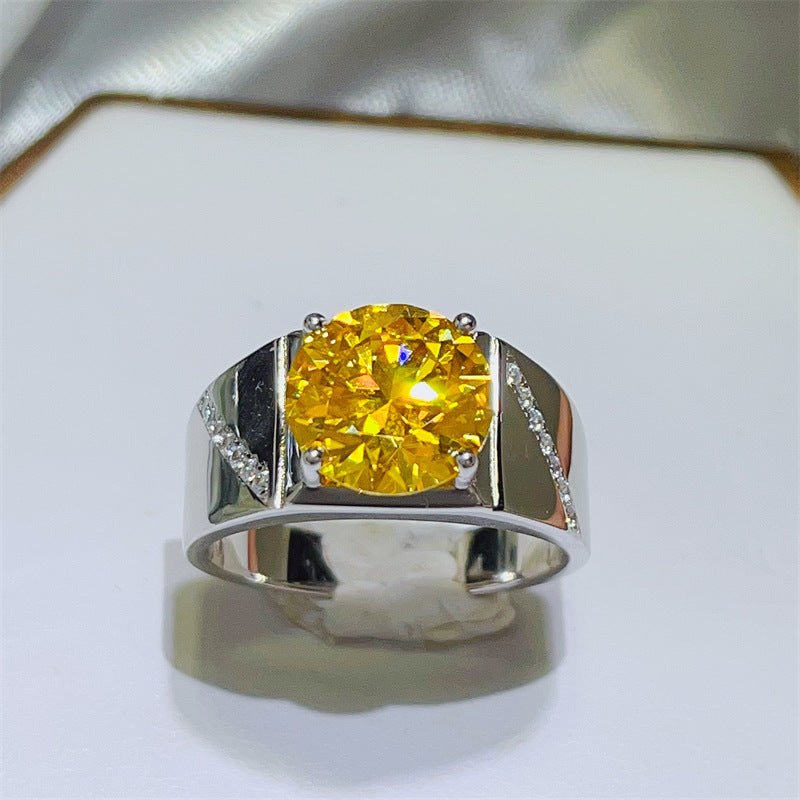 Men's Yellow Moissanite Wide-Band Halo Ring – image 1