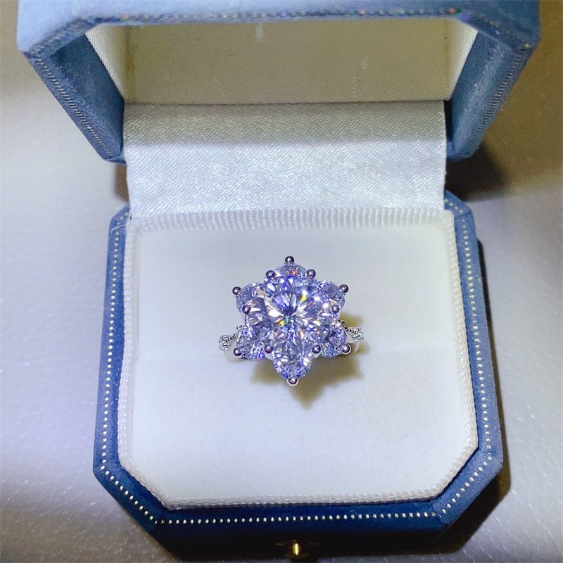 Moissanite Flower Cluster Ring for Women, Heart-Inspired Engagement Ring, 1 Carat 3 Carat 5 Carat Statement Ring – view 1