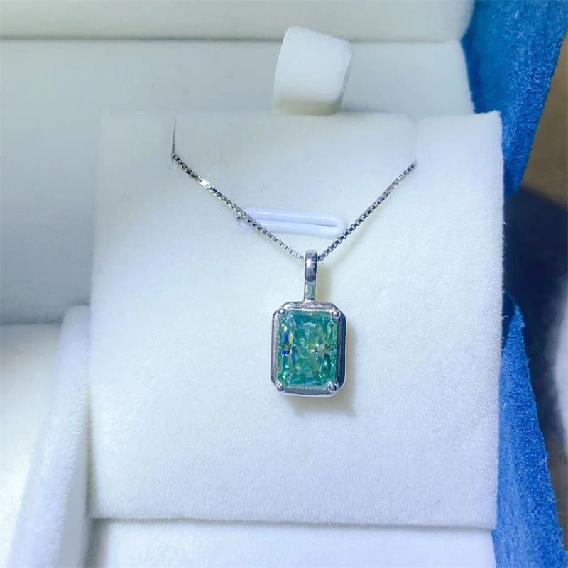 Green Rectangular Moissanite Pendant Necklace, White Metal Look, 1 ct / 2 ct Options – view 1