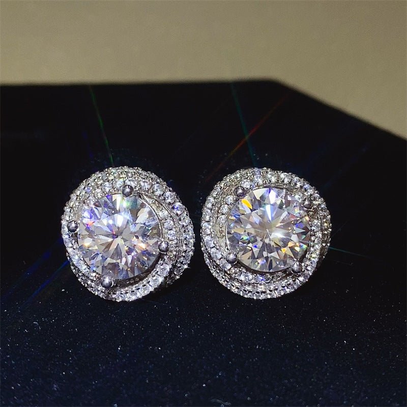 6 Carat Round Moissanite Halo Stud Earrings – image 1