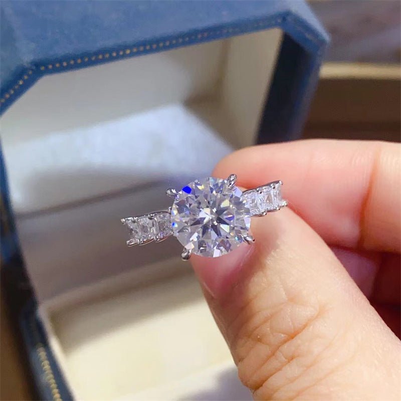 Moissanite Ring for Women, Round Cut 3 Carat Style Engagement Ring with Geometric Side Stones – view 1