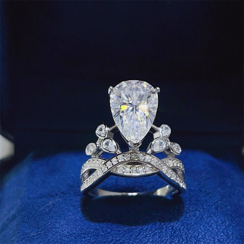 5 Carat Pear Cut Moissanite Crown Ring for Women, Halo Engagement Ring – view 1