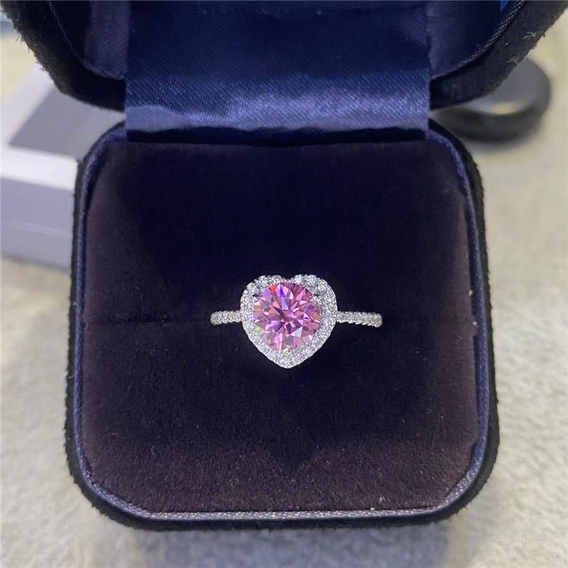 Pink Heart Moissanite Ring for Women, Halo Promise & Engagement Ring, Sizes 9-19 – view 1