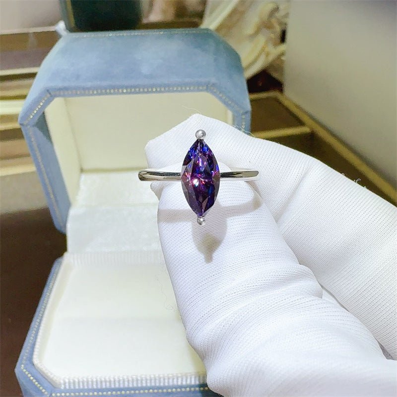 Marquise Cut Moissanite Ring for Women - Purple or White Solitaire Ring, Sizes 9-20 – view 1