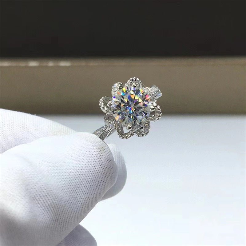 Women’s Flower Halo Moissanite Ring, 1CT/2CT Round Center Stone, Sizes 9-20 – view 1