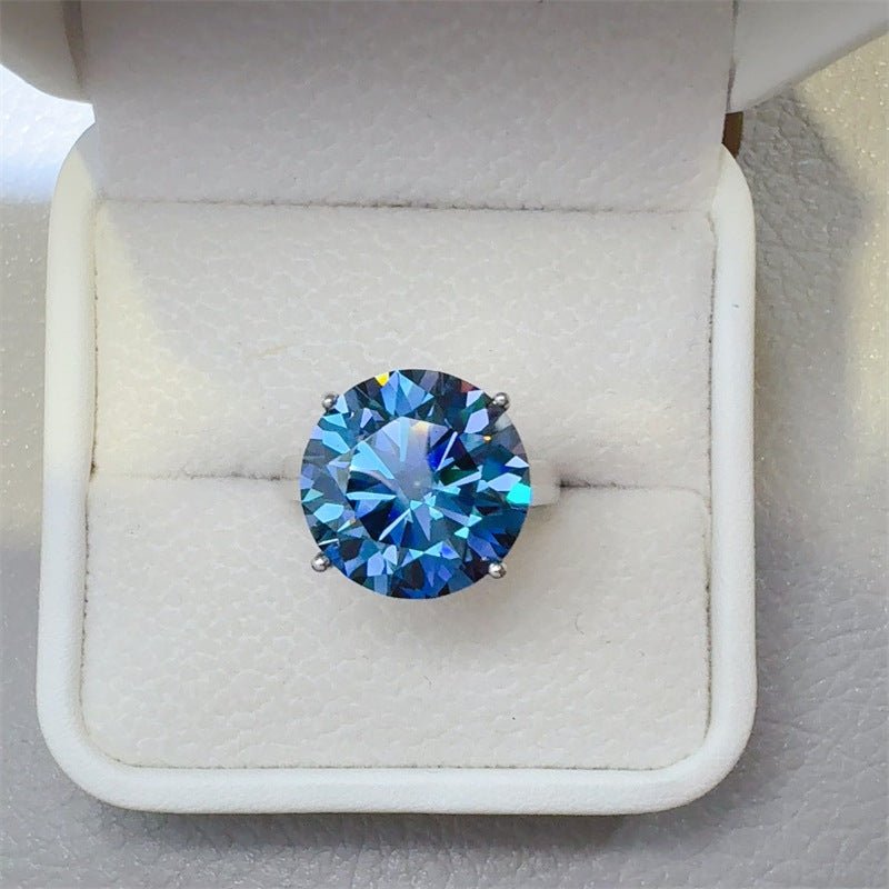 Blue Moissanite Ring for Women, Round Cut Four-Prong Solitaire Ring, 1 to 10 Carat Sizes 9-20 – view 1