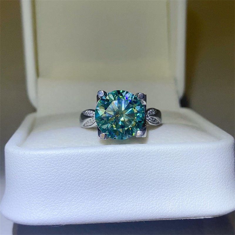 Green Moissanite Ring for Women, 3 Carat or 5 Carat Geometric Solitaire Engagement Ring – view 1
