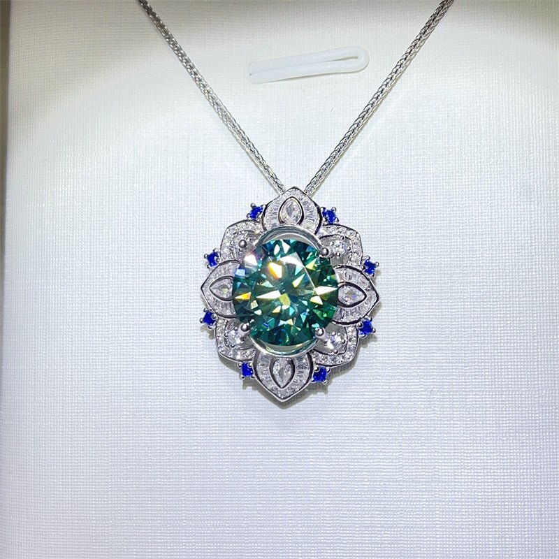 5 Carat Green Moissanite Pendant Necklace with Floral Halo and Chain – view 1