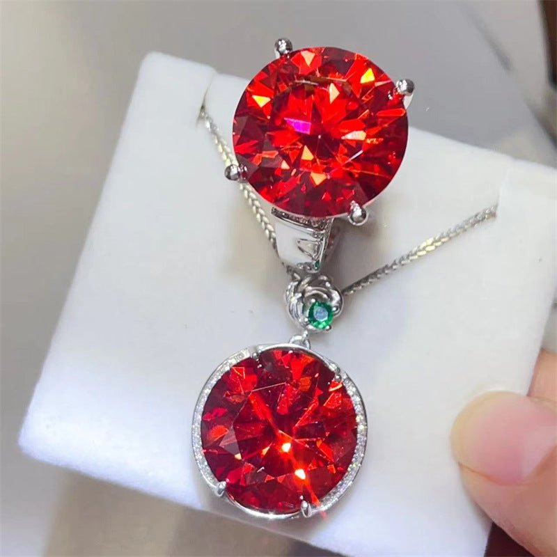 Red Moissanite Ring or Pendant Necklace for Women, Round Cut Statement Jewelry – view 1