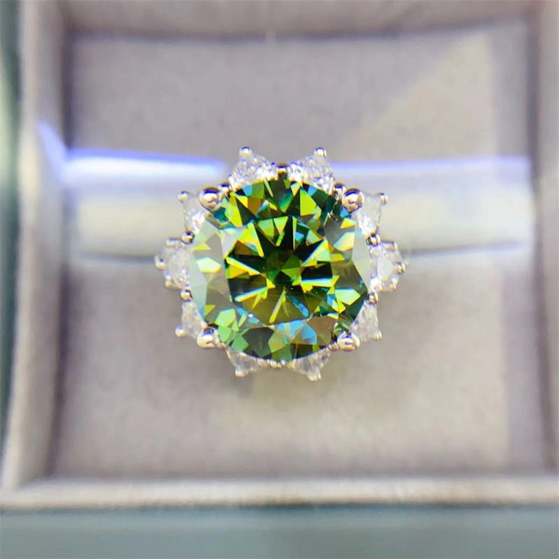 Green Moissanite Halo Ring for Women, Geometric U Shape Engagement Ring, 3 Carat and 10 Carat Statement Ring – view 1