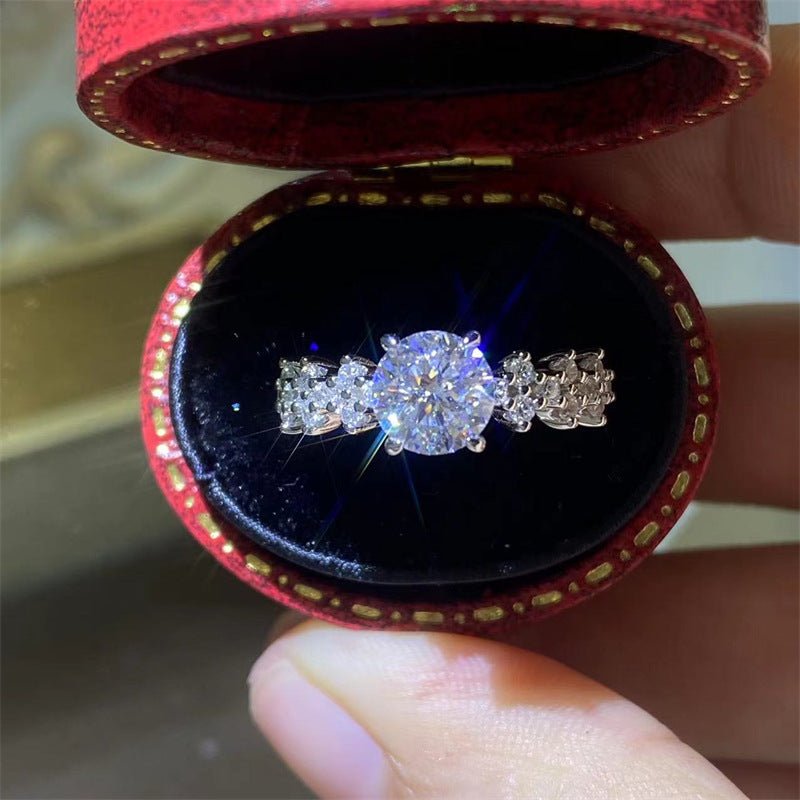 1 Carat Moissanite Ring for Women, Round Solitaire Style Engagement Ring with Side Accent Design – view 1