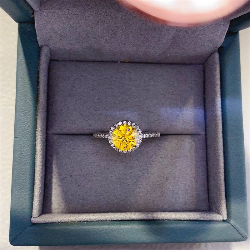 Yellow Moissanite Halo Ring for Women, Round Solitaire Engagement Ring, 0.5 to 5 Carat, Sizes 8-19 – view 1