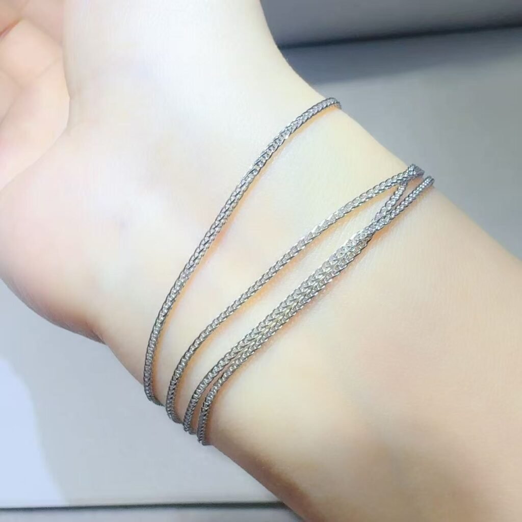Layered White-Tone Chain Bracelet, Minimal Sparkle Multi-Row Wrist Bracelet for Daily Wear – view 1