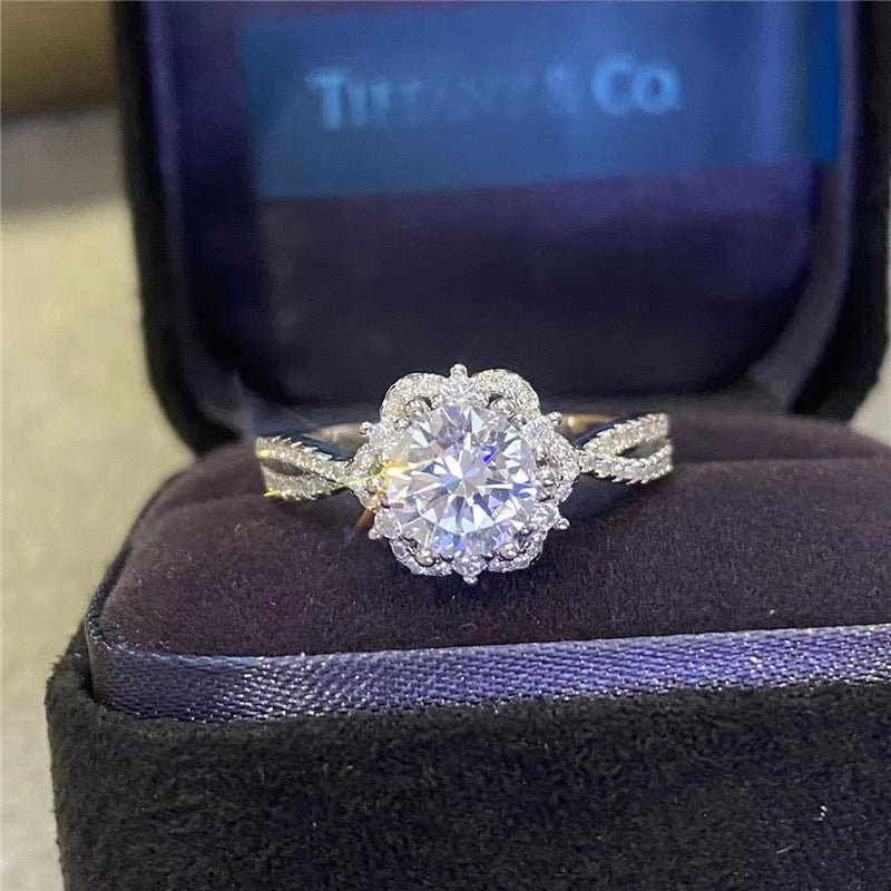 VVS Moissanite Halo Ring for Women, Floral Split Shank Engagement Ring, 1ct/2ct, Sizes 8-20 – view 1