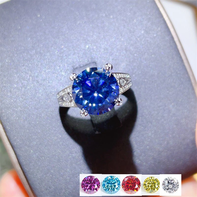 Blue Round Moissanite Ring for Women, 5 Carat Style Solitaire Engagement Ring with Side Accent Detail – view 1