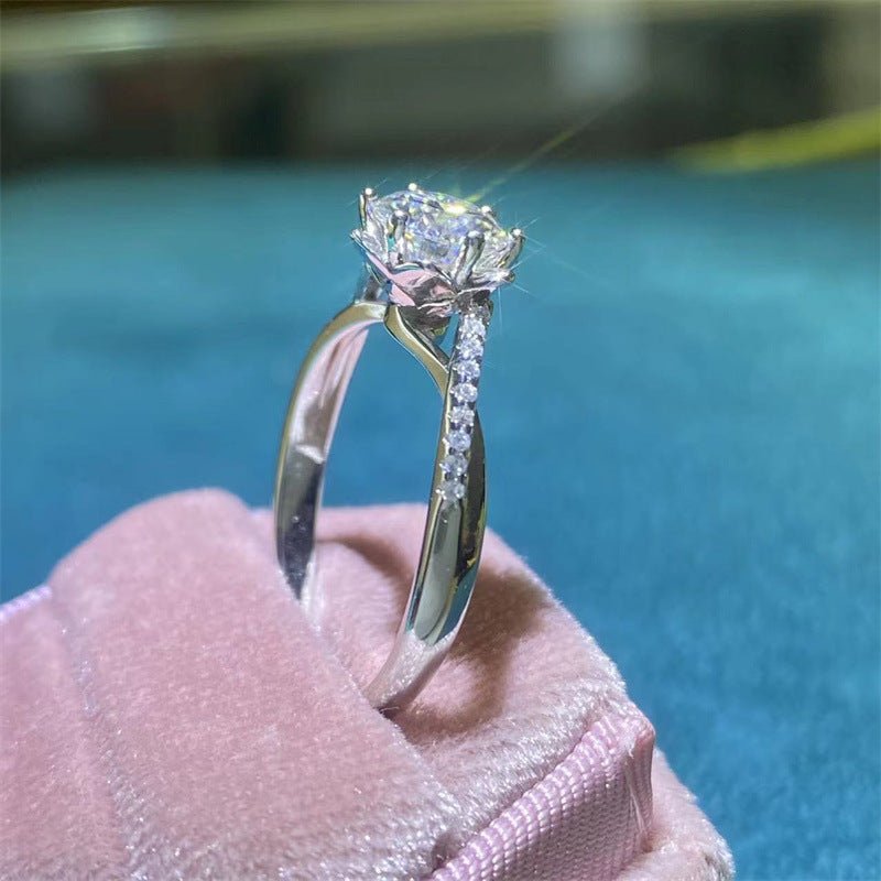 1 Carat Moissanite Engagement Ring, 925 Silver Snowflake Six-Prong Ring – view 1