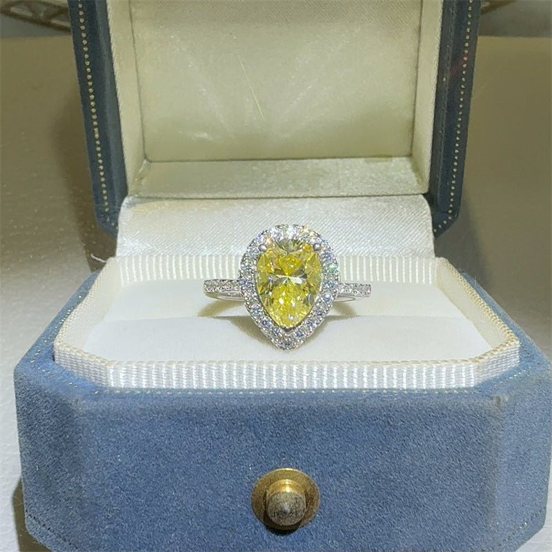 Yellow Pear Moissanite Halo Ring for Women - Engagement Ring, Promise Ring, 1 Carat or 2 Carat – view 1