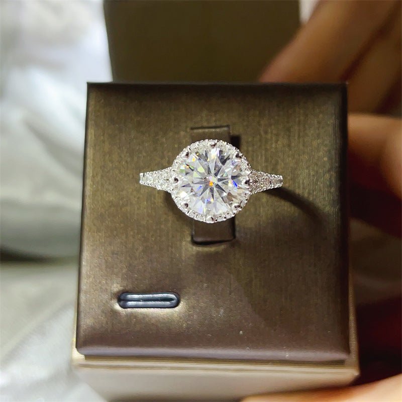 3 Carat Moissanite Halo Ring for Women, Round Solitaire Engagement Ring, Geometric U-Shape Promise Ring – view 1