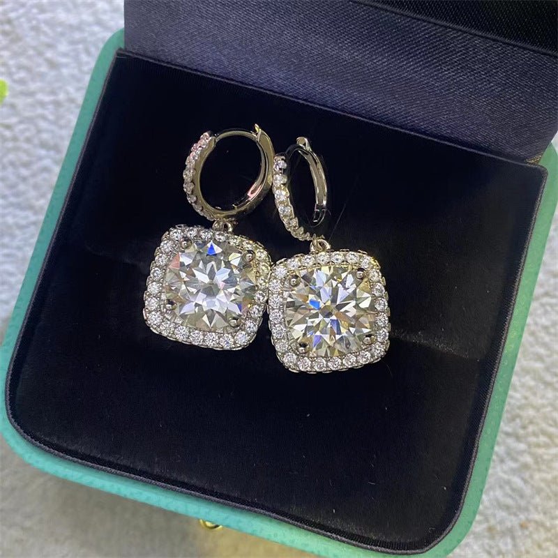 5-Carat Moissanite Square Halo Drop Earrings, VVS1 Huggie Earrings for Women – view 1