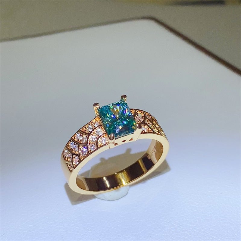 Emerald Green Moissanite Ring for Women, Rectangular Floral Halo Style Ring, Rose Gold Tone, 1 Carat Look, Sizes 8-20 – view 1