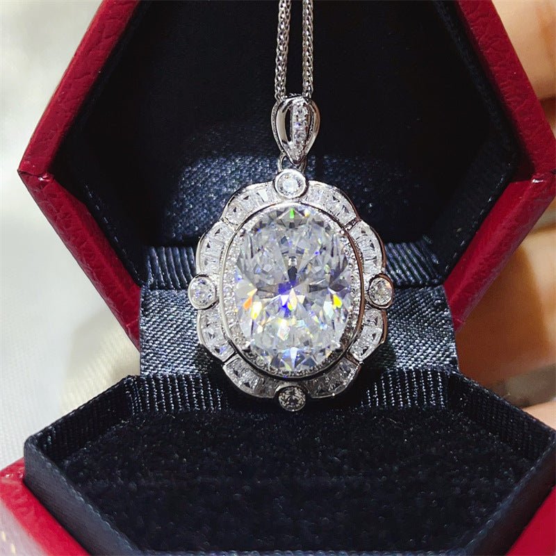 Oval Moissanite Pendant Necklace, 8 Carat Inspired Halo Statement Necklace for Women – view 1