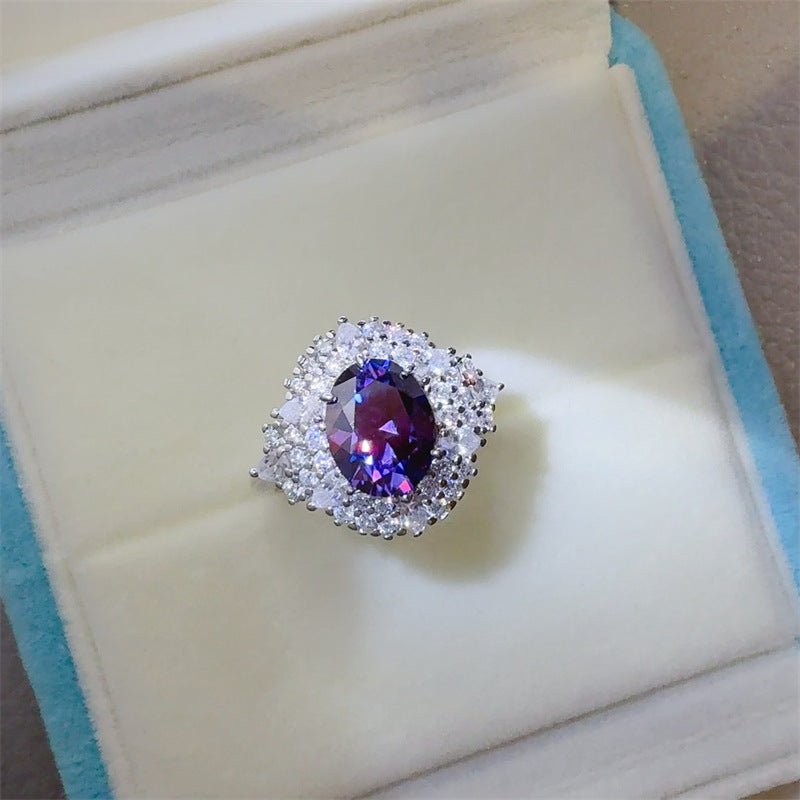 Purple Oval Moissanite Halo Ring for Women, 2 Carat Statement Engagement Style Ring – view 1