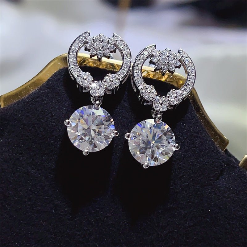 4 Carat D Color Moissanite Drop Earrings for Women, Geometric Halo Dangle Earrings in Silver – view 1