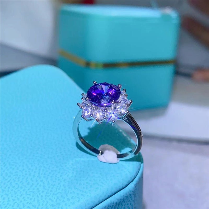 Purple Moissanite Halo Ring for Women, Oval Cut Promise & Engagement Ring, Gift for Her – view 1