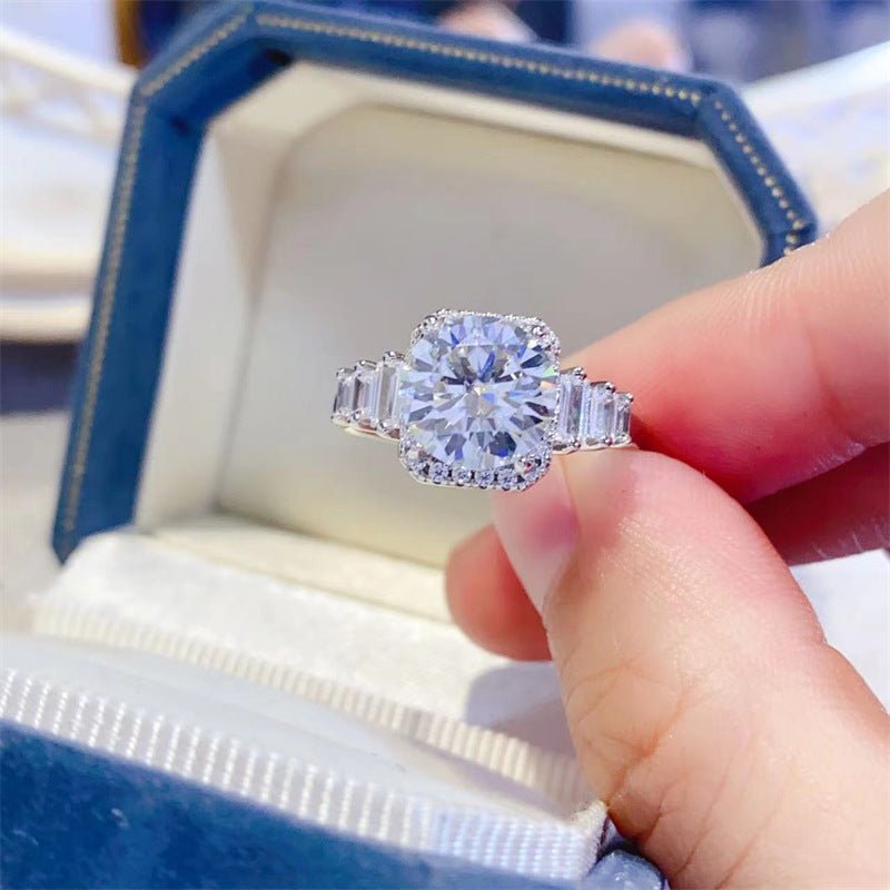 3 Carat Moissanite Halo Ring for Women, Cushion Shape Engagement Ring with Side Stones – view 1