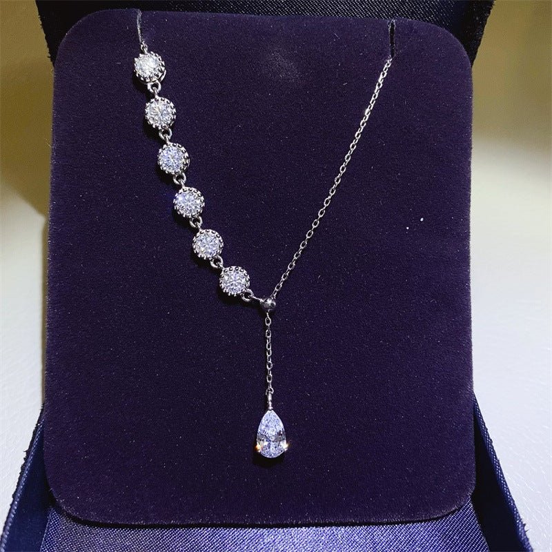 925 Silver Moissanite Lariat Necklace with Pear Drop Pendant – view 1
