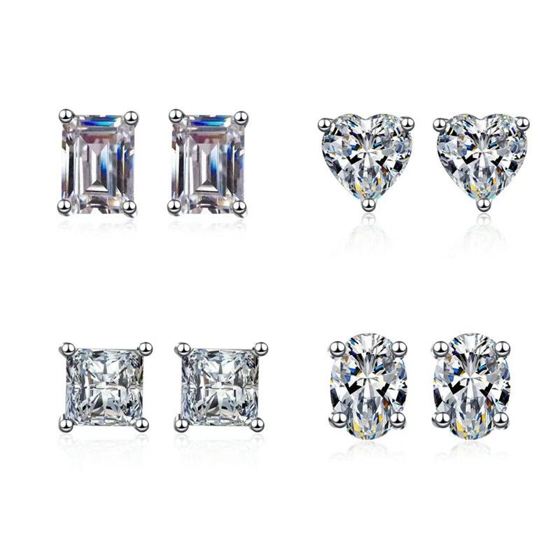 Moissanite Stud Earrings for Women and Men, Emerald Heart Princess Oval Cut Earrings, Classic Unisex Sparkle Studs – view 1
