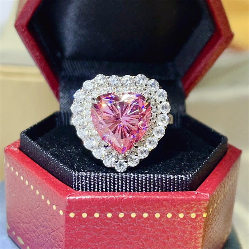 Pink Heart Moissanite Halo Ring for Women, 5 Carat Statement Engagement Ring – view 1