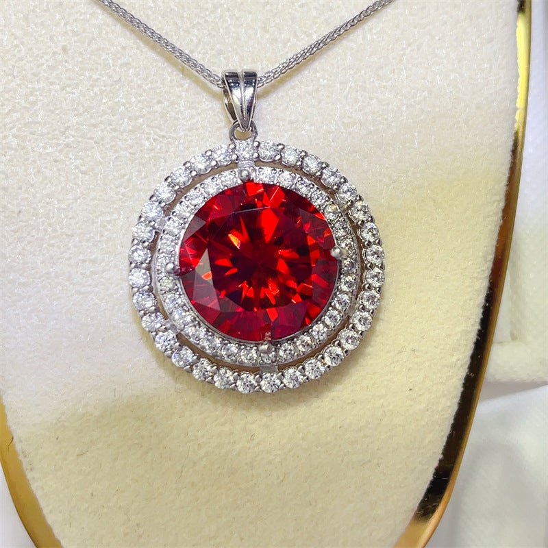 Red 10 Carat Moissanite Pendant Necklace Double Halo Round Necklace for Women – view 1