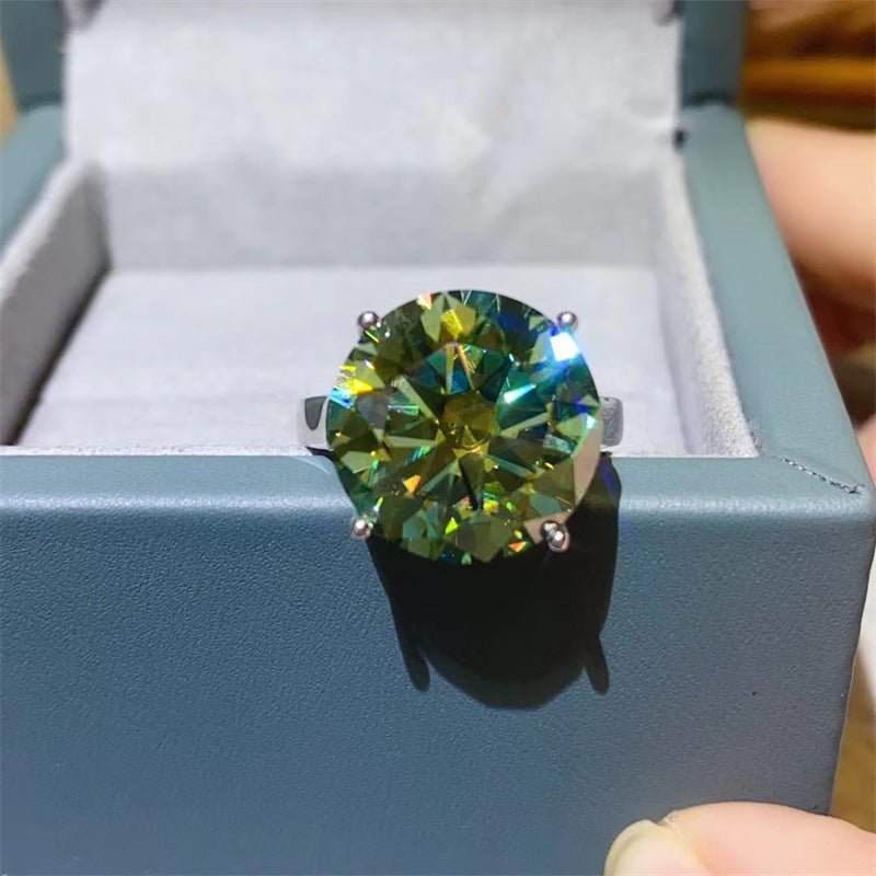 Green Round Cut Moissanite Ring for Women, Solitaire Engagement Ring, 1 Carat 5 Carat 10 Carat – view 1