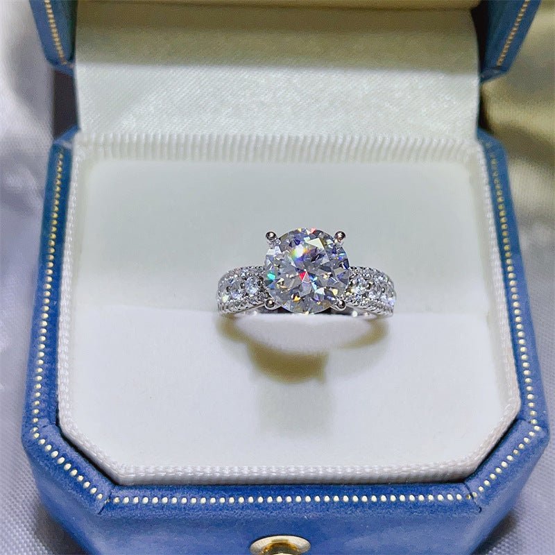 Round Cut Moissanite Ring for Women, Pavé Band Engagement Ring, 2 Carat or 3 Carat Promise Ring – view 1