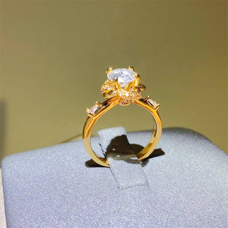 Moissanite Ring for Women, Gold-Tone U-Shape Solitaire Engagement Ring with Side Accents, 1 Carat Style Promise Ring – view 1