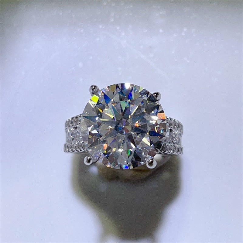 10 Carat Moissanite Ring with Triple Row Pavé Band, Round Statement Engagement Ring – view 1