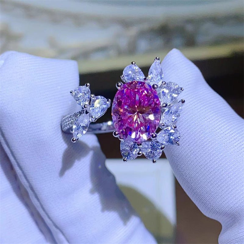 Pink 3 Carat Moissanite Ring for Women, Oval Halo Style Statement Ring – view 1